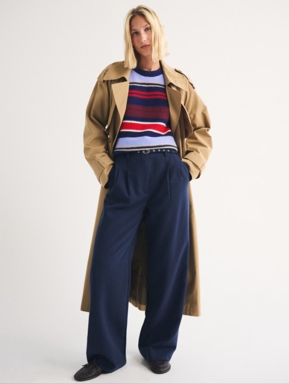 Abercrombie & Fitch Navy Wide-Leg Trousers